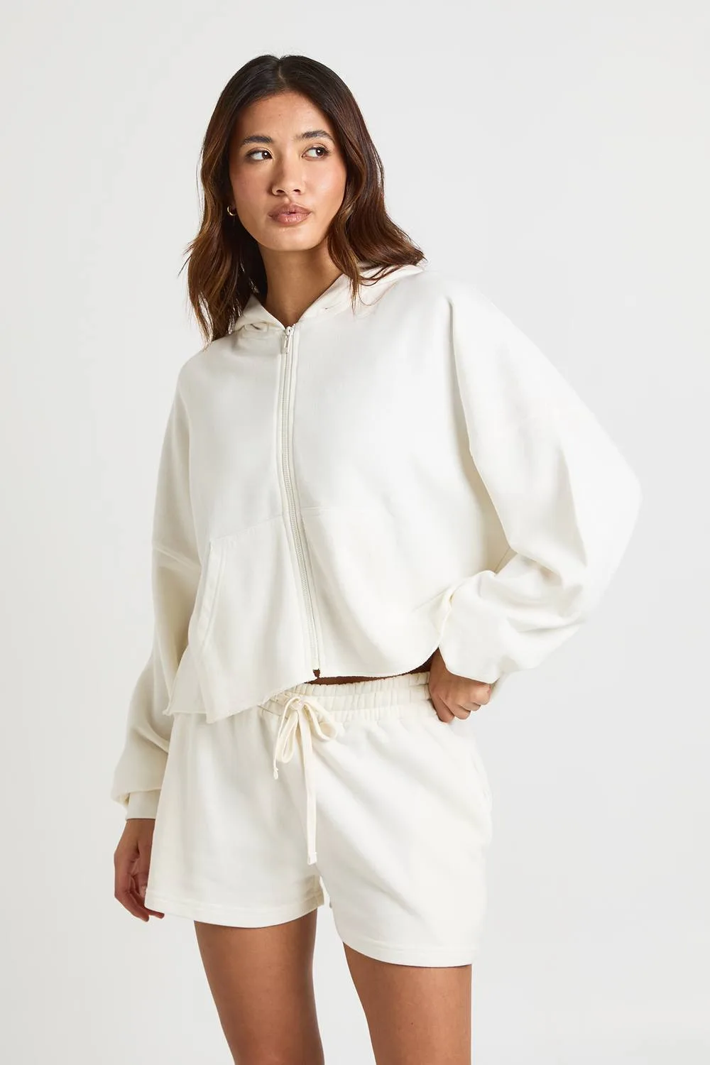 Washed Loopback Distressed Hem Short Tracksuit by boohoo