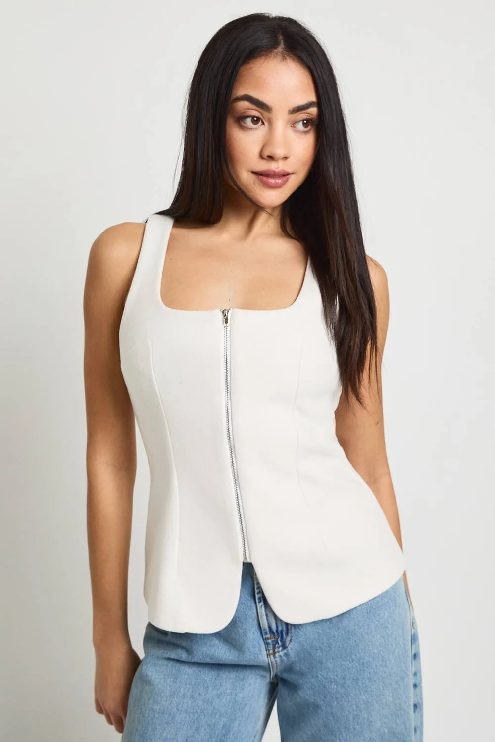 Wool Look Zip Front Longline Top by boohoo