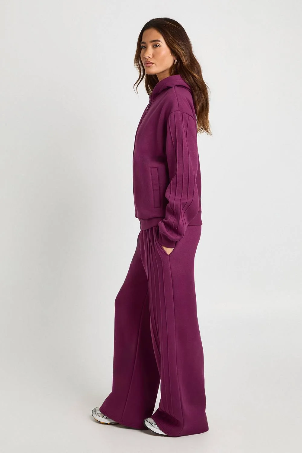 Side Pleat Detail Wide Leg Hoodie Tracksuit by boohoo
