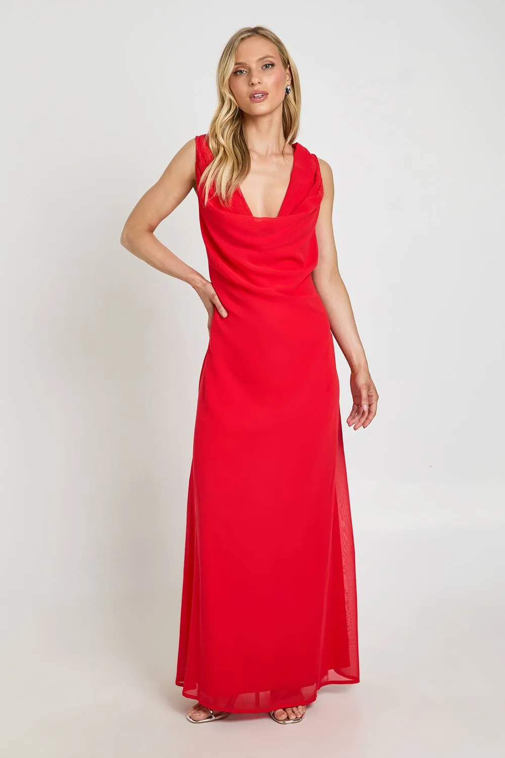 Chiffon Cowl Neck Maxi Dress by boohoo