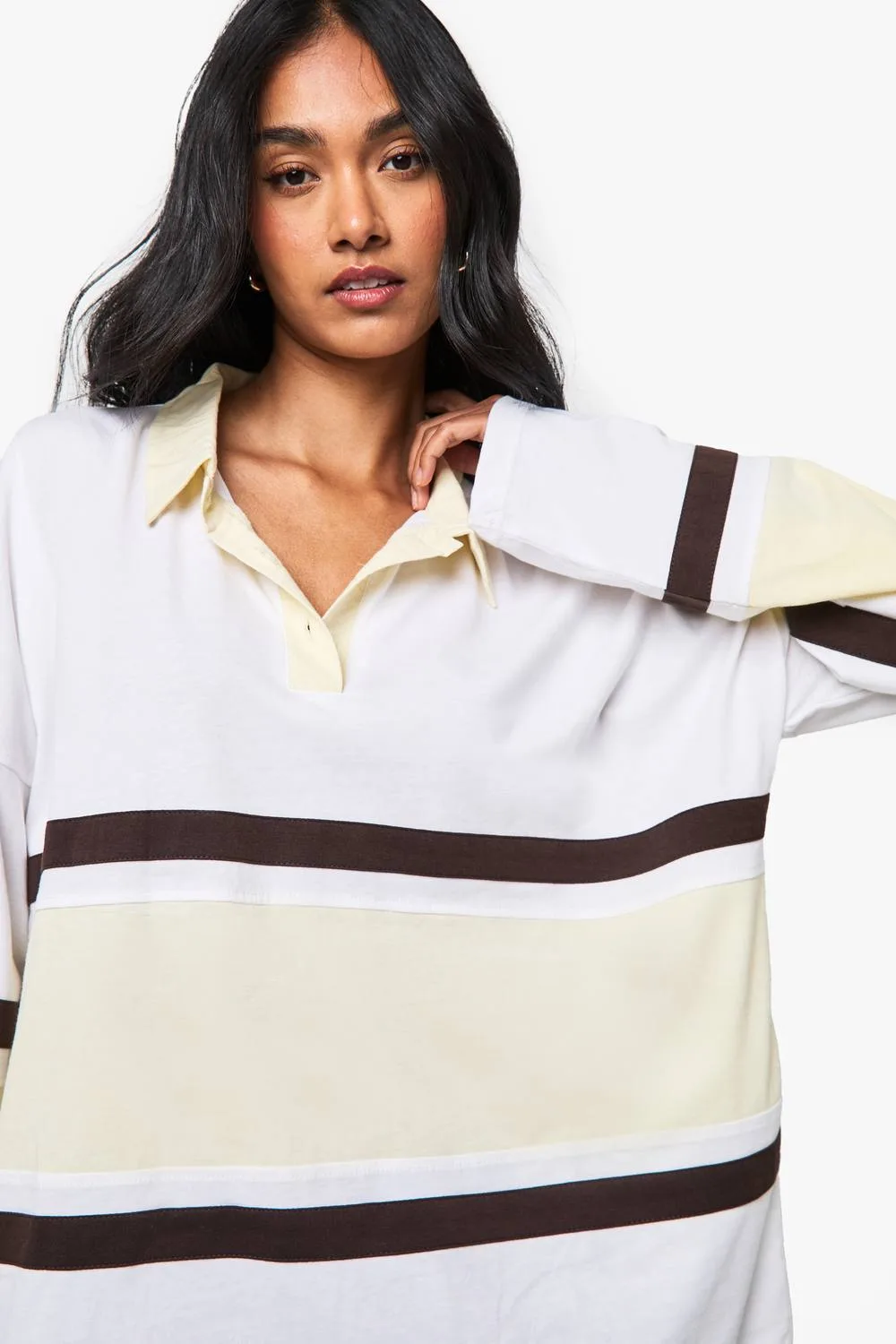 Contrast Collared Detail Rugby Top by boohoo
