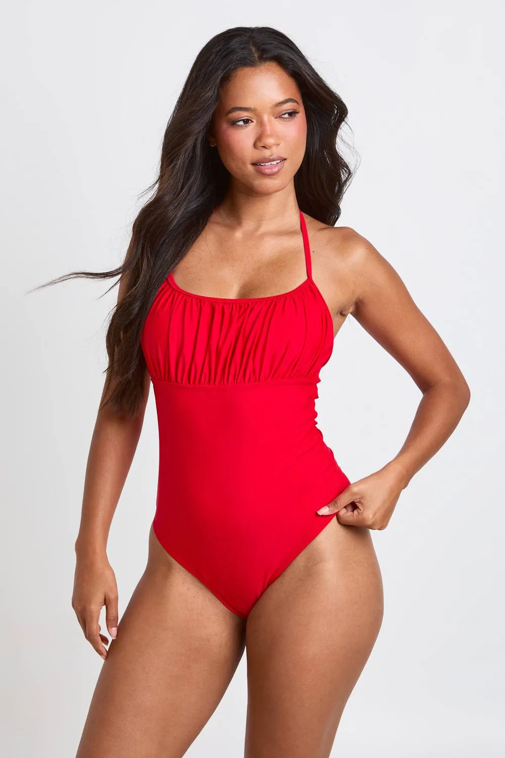Ruched Halter Neck Swimsuit by boohoo