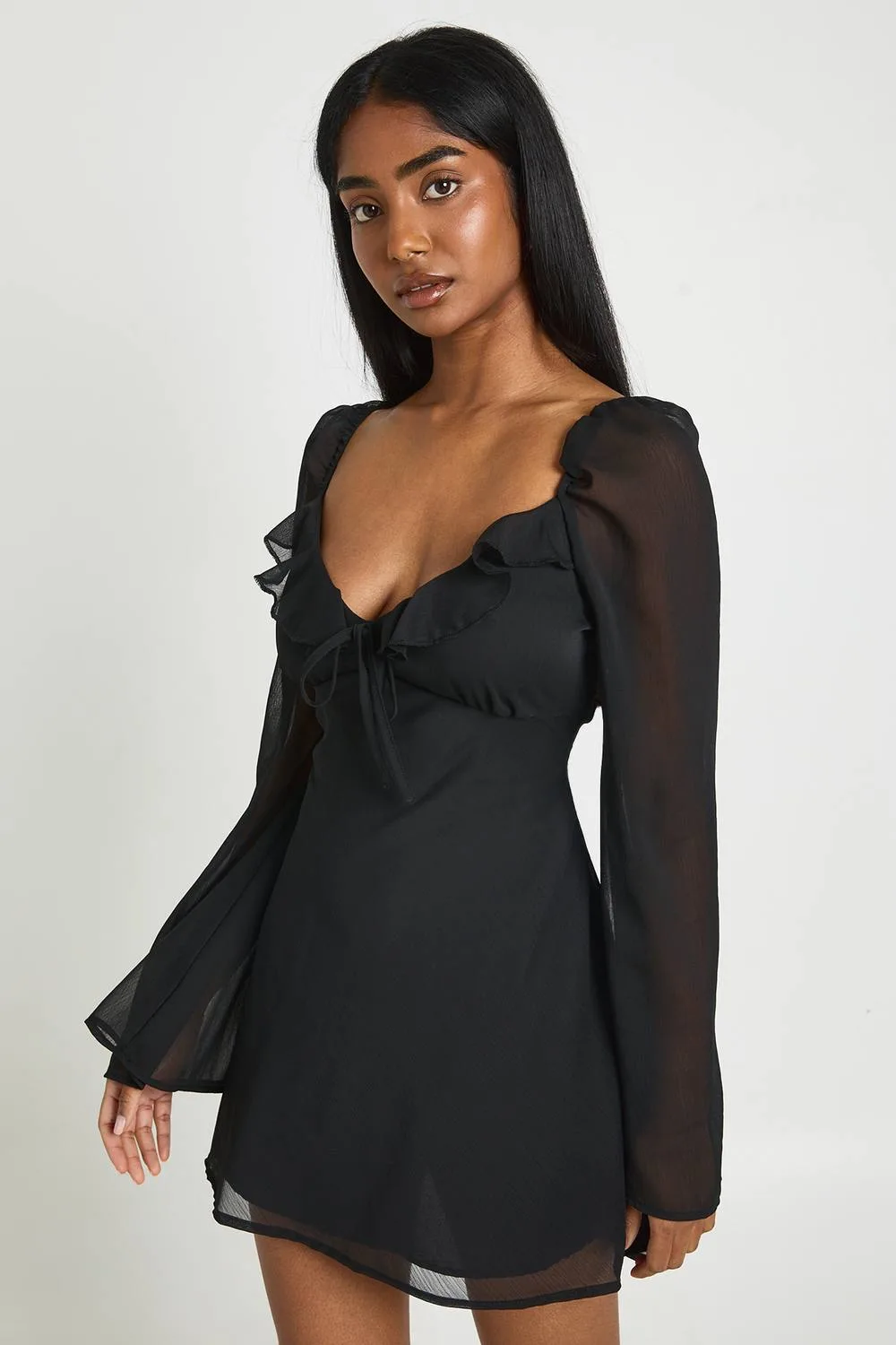 Chiffon Flared Sleeve Mini Dress