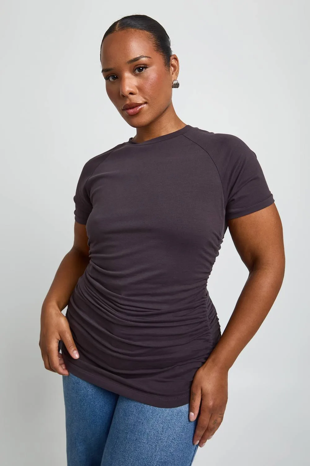 Ruched Front Cap Sleeve Top by boohoo