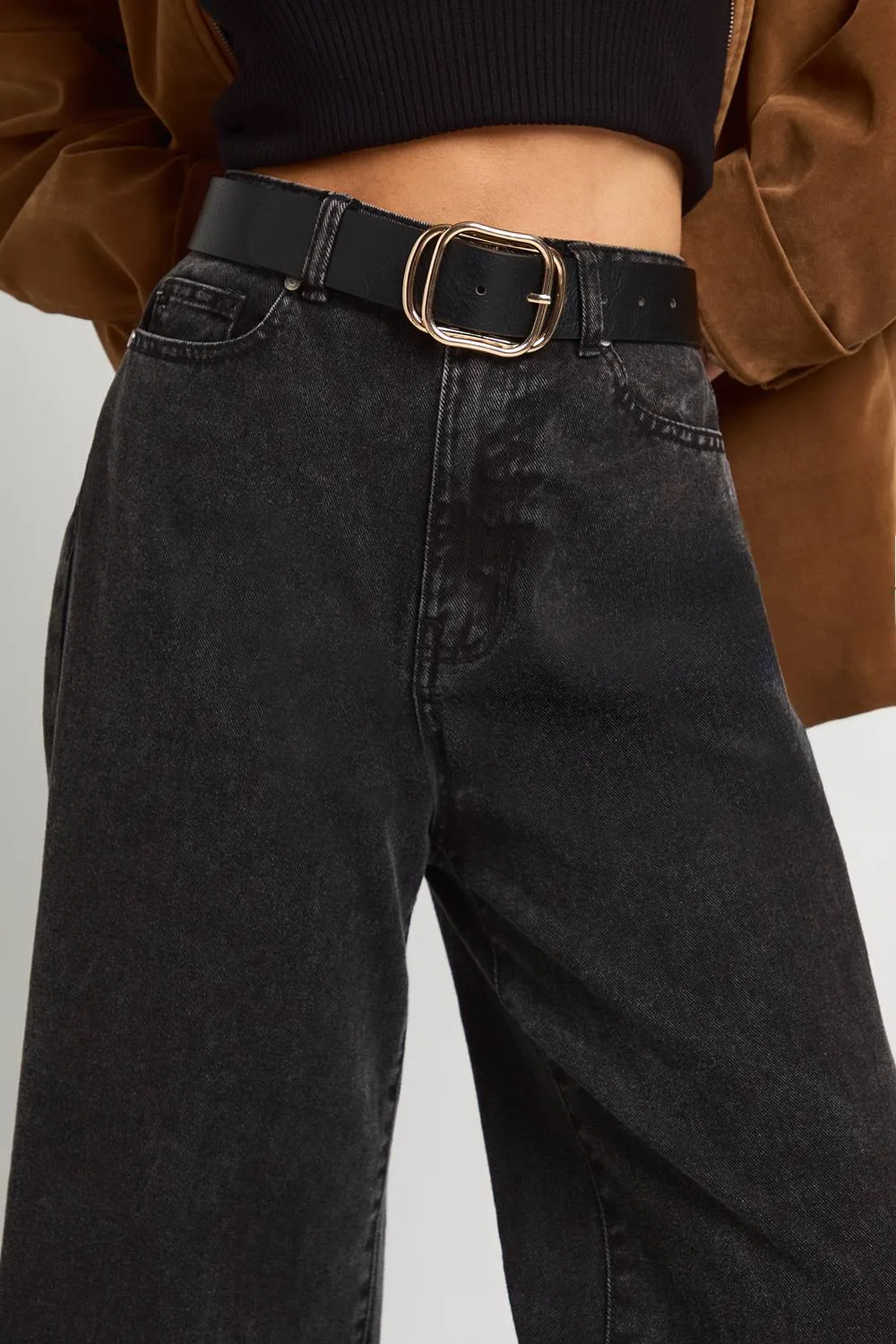 Faux Leather Double Buckle Detail Belt by boohoo