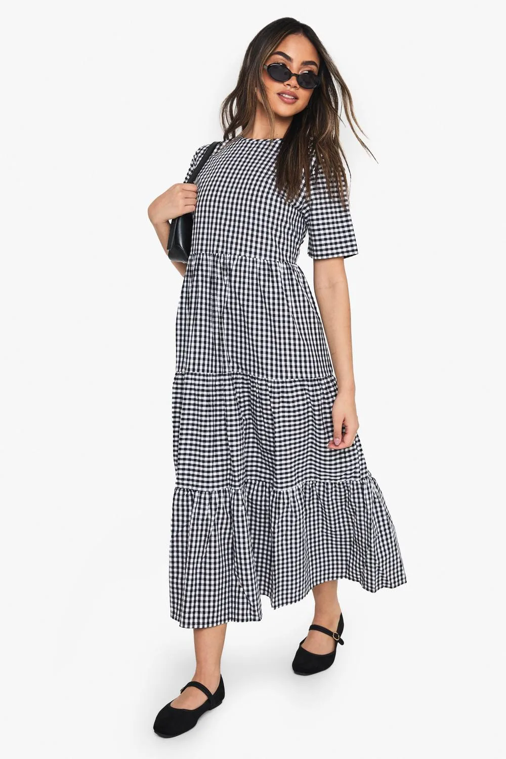 Cotton Gingham Midaxi Smock Dress by boohoo