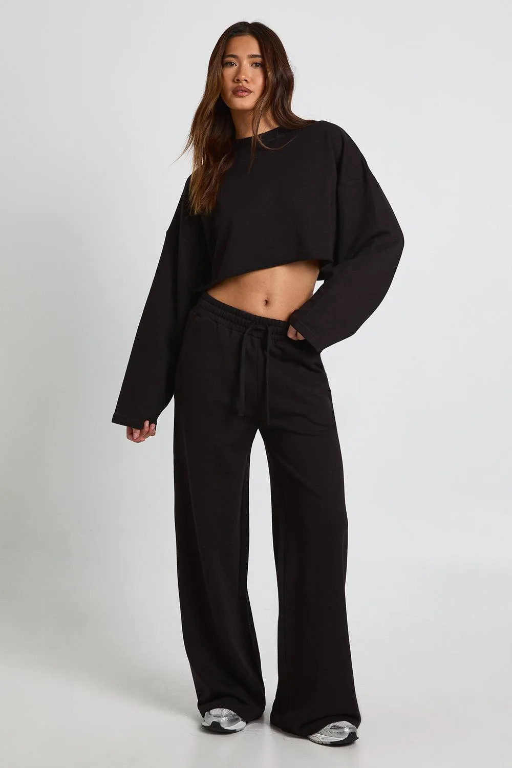 Boxy Crop Sweatshirt Tracksuit by boohoo