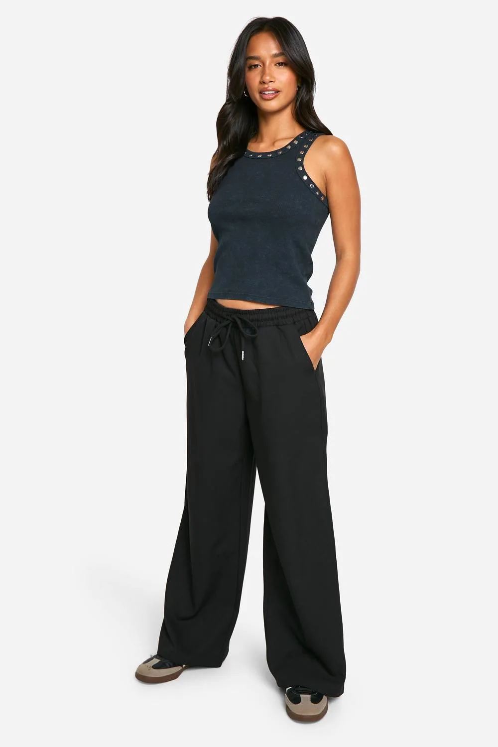 Tailored Drawstring Waistband Wide Leg Trouser by boohoo