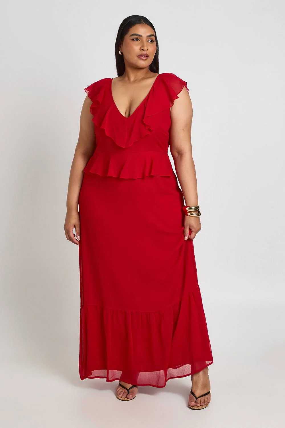 Chiffon Ruffle Plunge Maxi Dress by boohoo