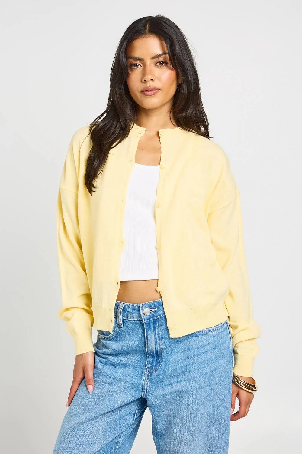 Crew Neck Button Up Cardigan