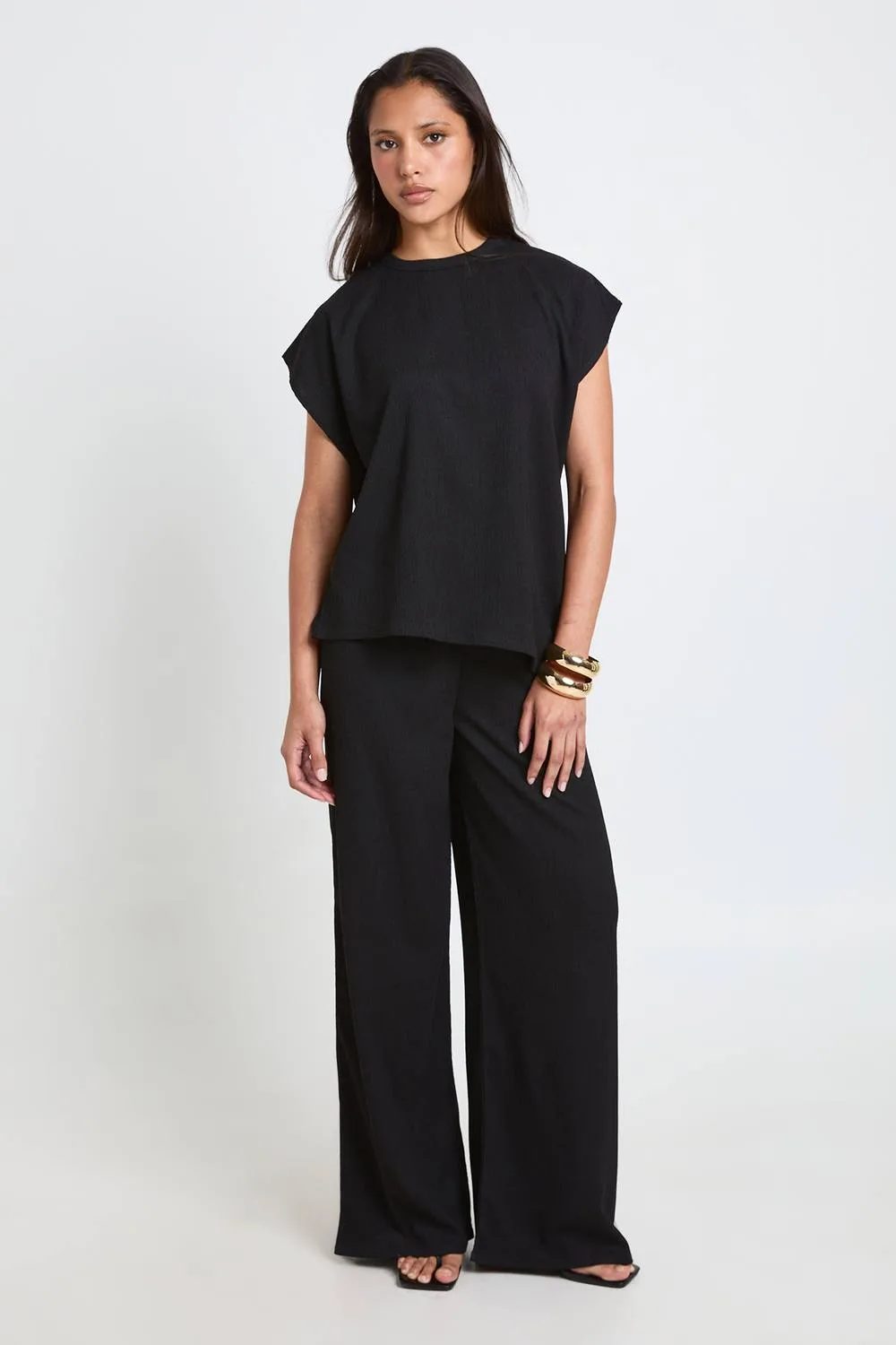 Crinkle Asym Hem Top Straight Leg Co Ord