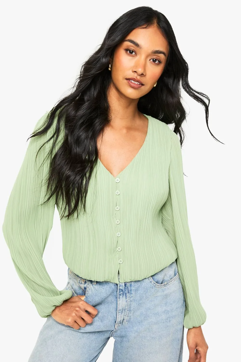 Plisse Button Through Blouse by boohoo