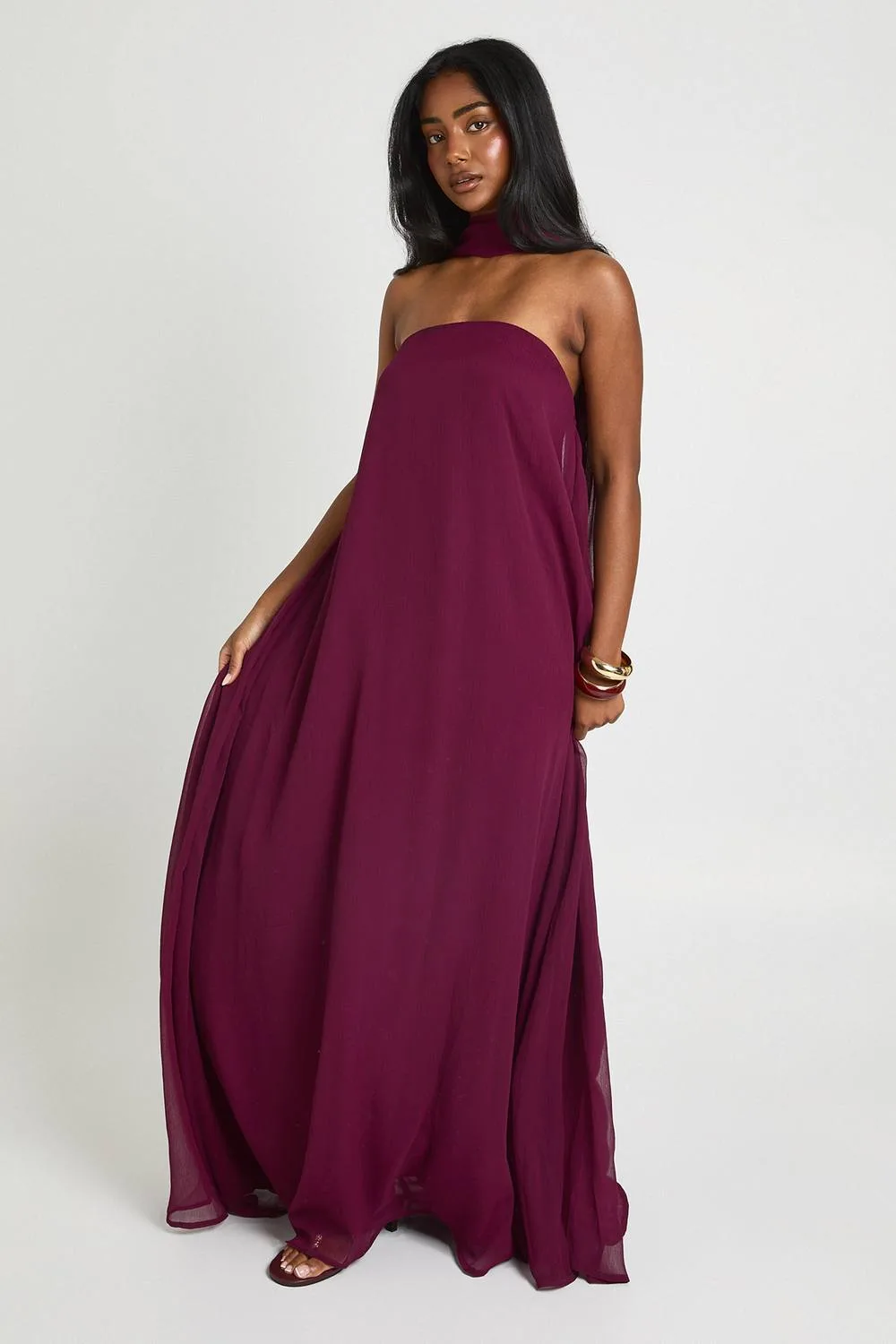 Scarf Detail Trapeze Floor Sweeping Maxi Dress by boohoo