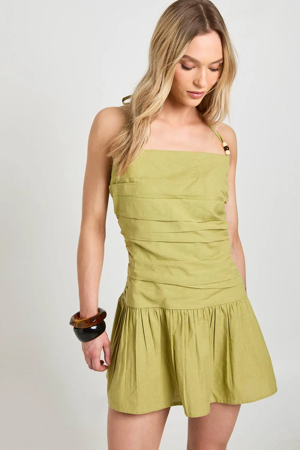 Linen Beaded Drop Waist Mini Dress by boohoo