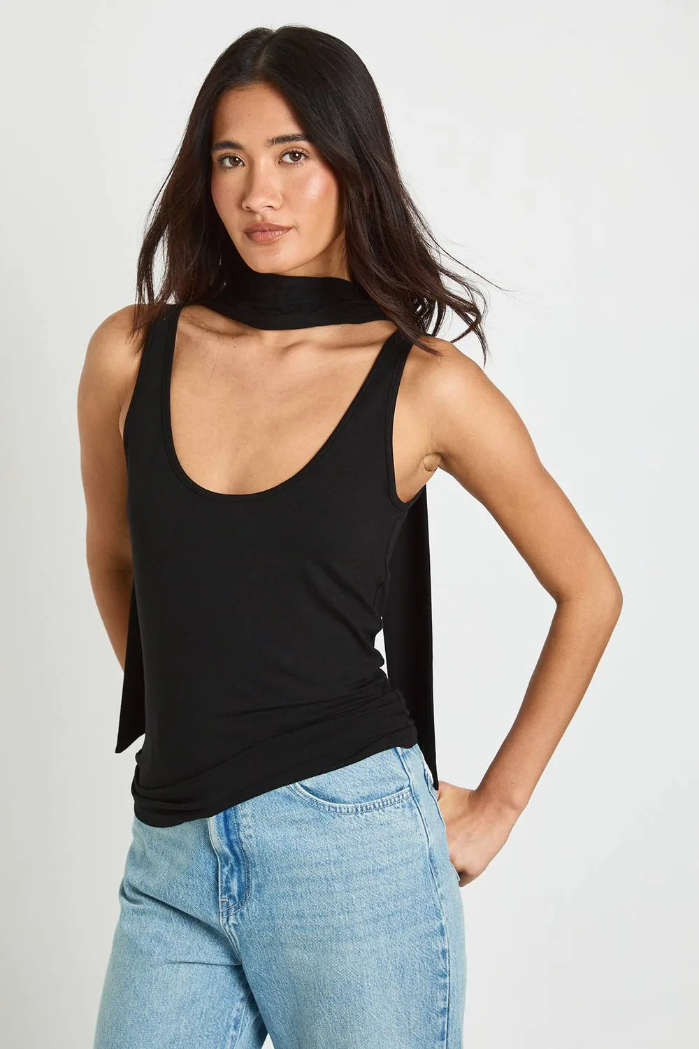 Scoop Vest with Neck Scarf by boohoo