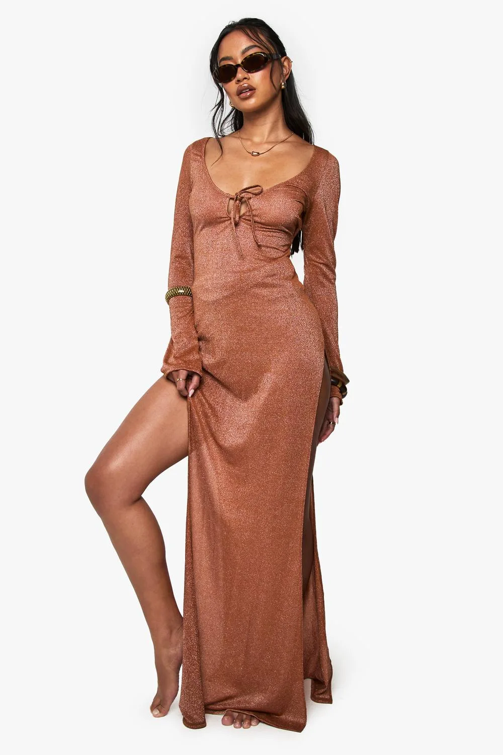 Premium Swim Glitter Long Sleeve Maxi Beach Dress by boohoo