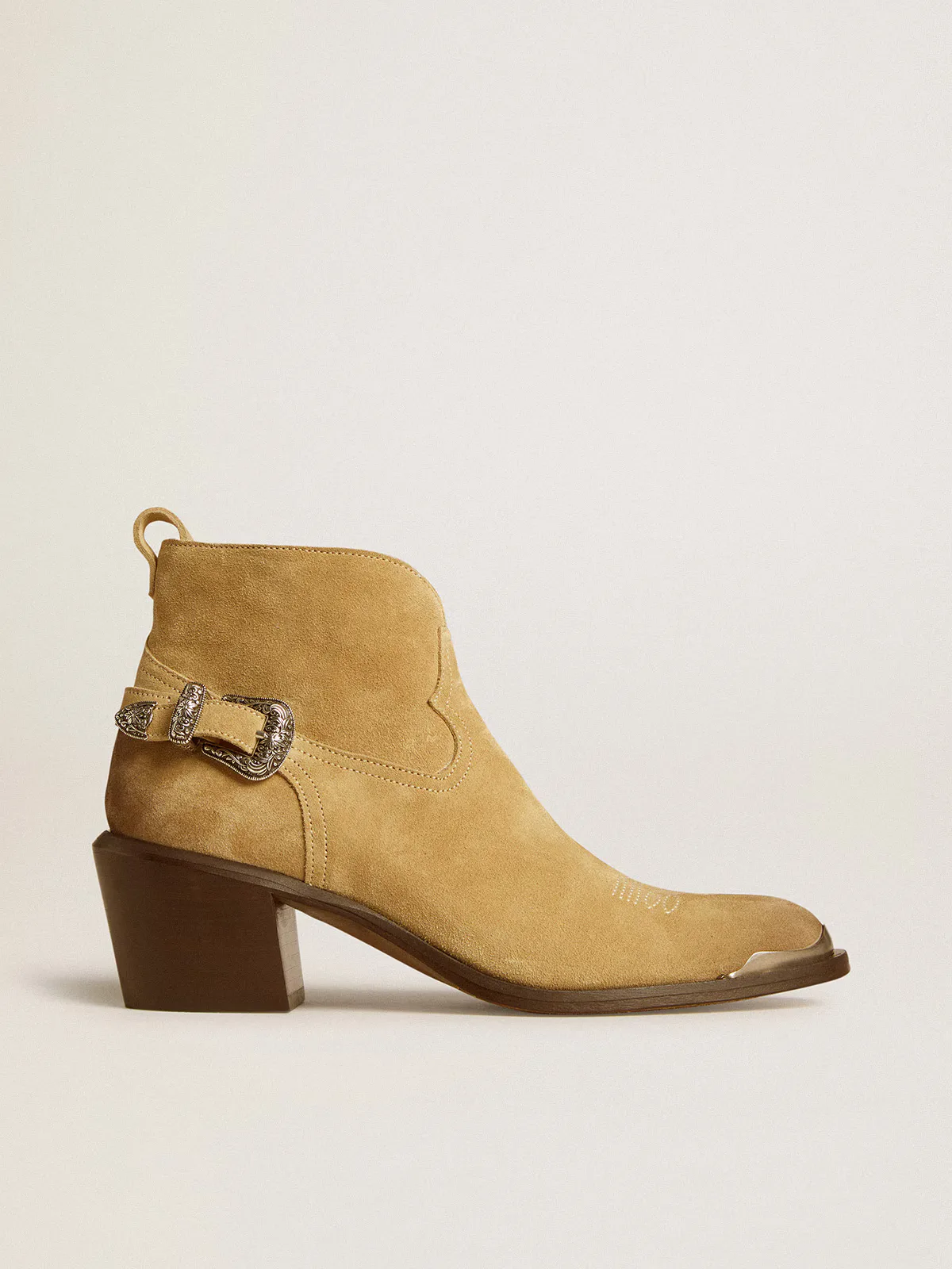 Patty Ankle Boots in Sand-Colored Waxed Suede