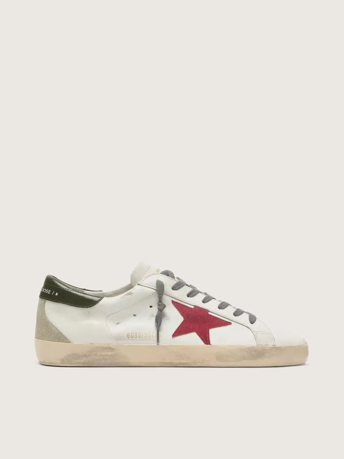 Super-Star with Red Suede Star and Green Leather Heel Tab by Golden Goose