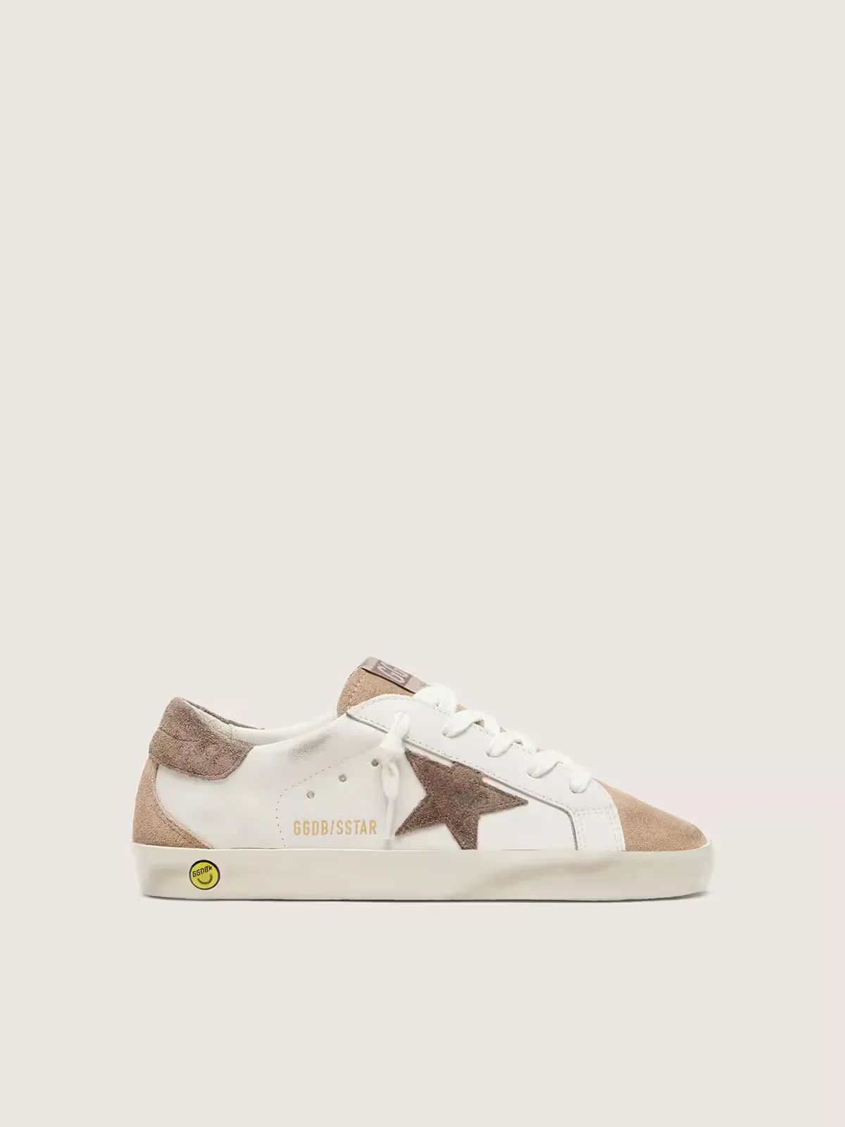 Super-Star in White Leather with Dark Gray Suede Star and Beige Suede Inserts by Golden Goose