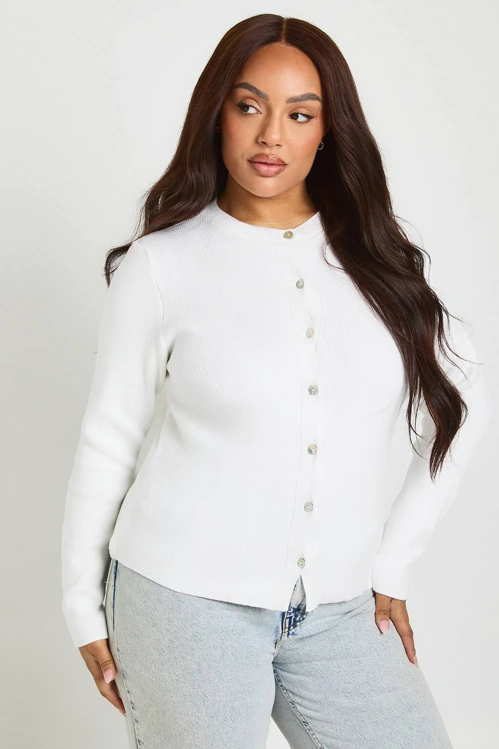 Cinched Button Down Compact Knit Cardigan by boohoo