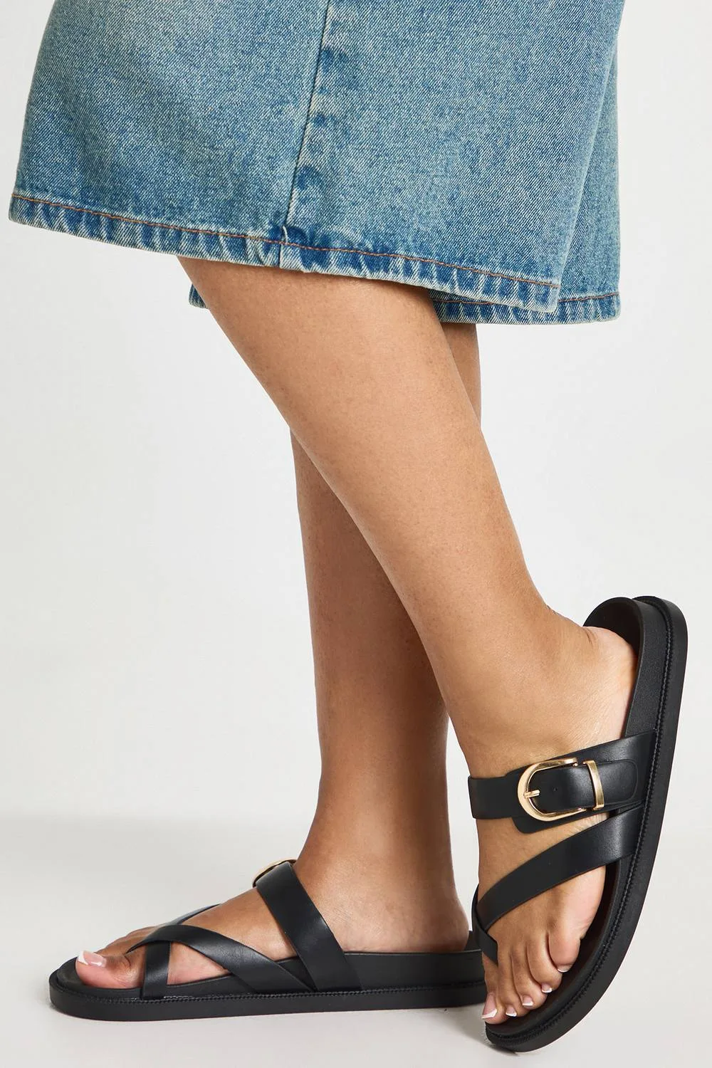 Toe Post Buckle Detail Footbed Sliders by boohoo