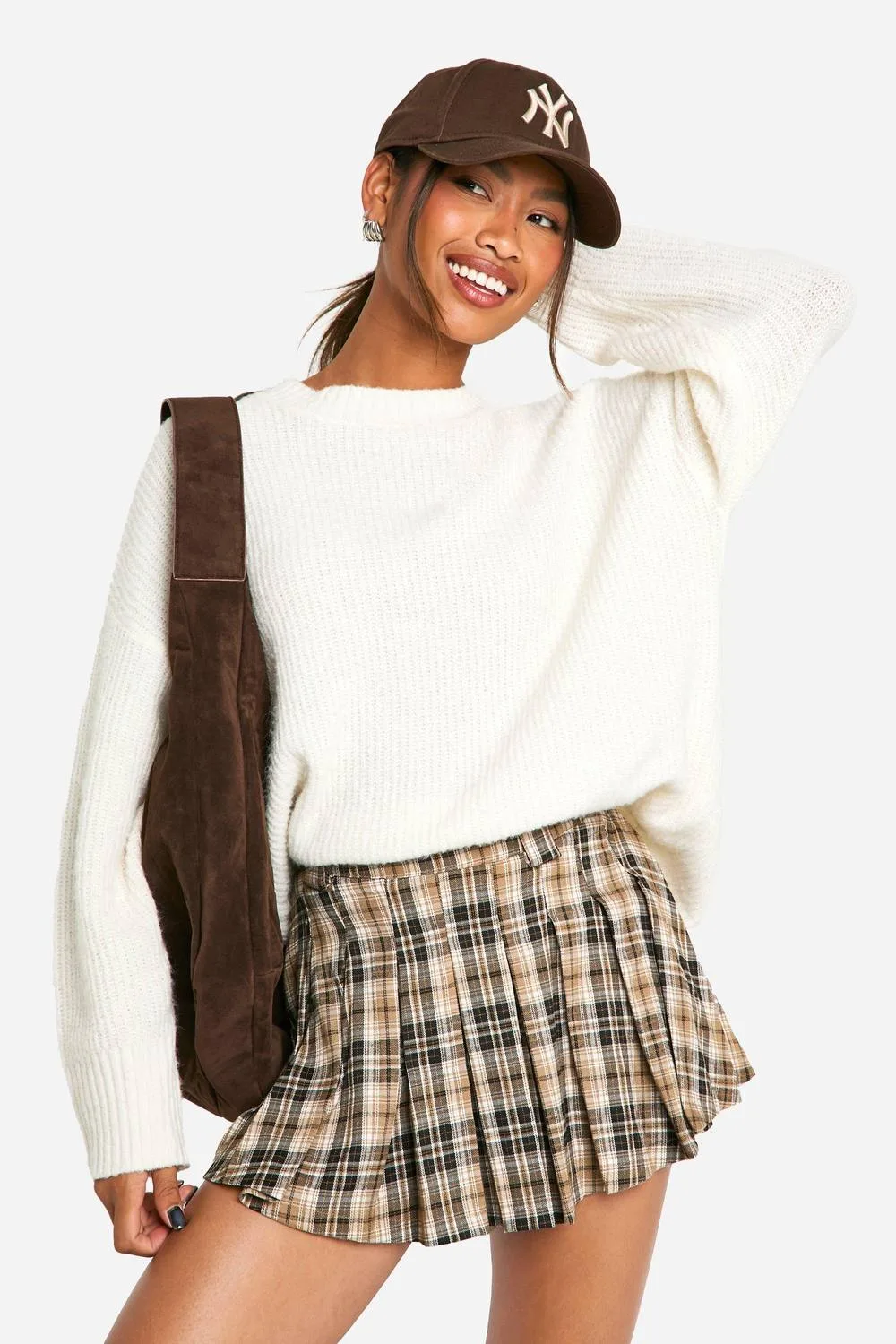 Check Pleat Mini Skirt by boohoo