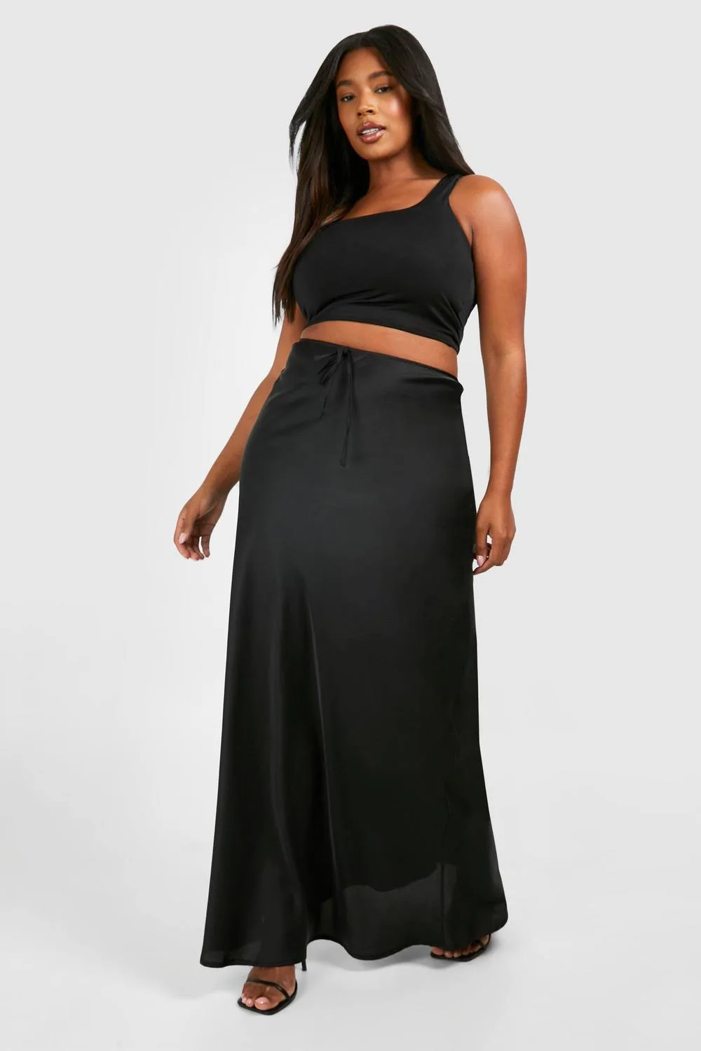 Satin Drawcord Maxi Skirt