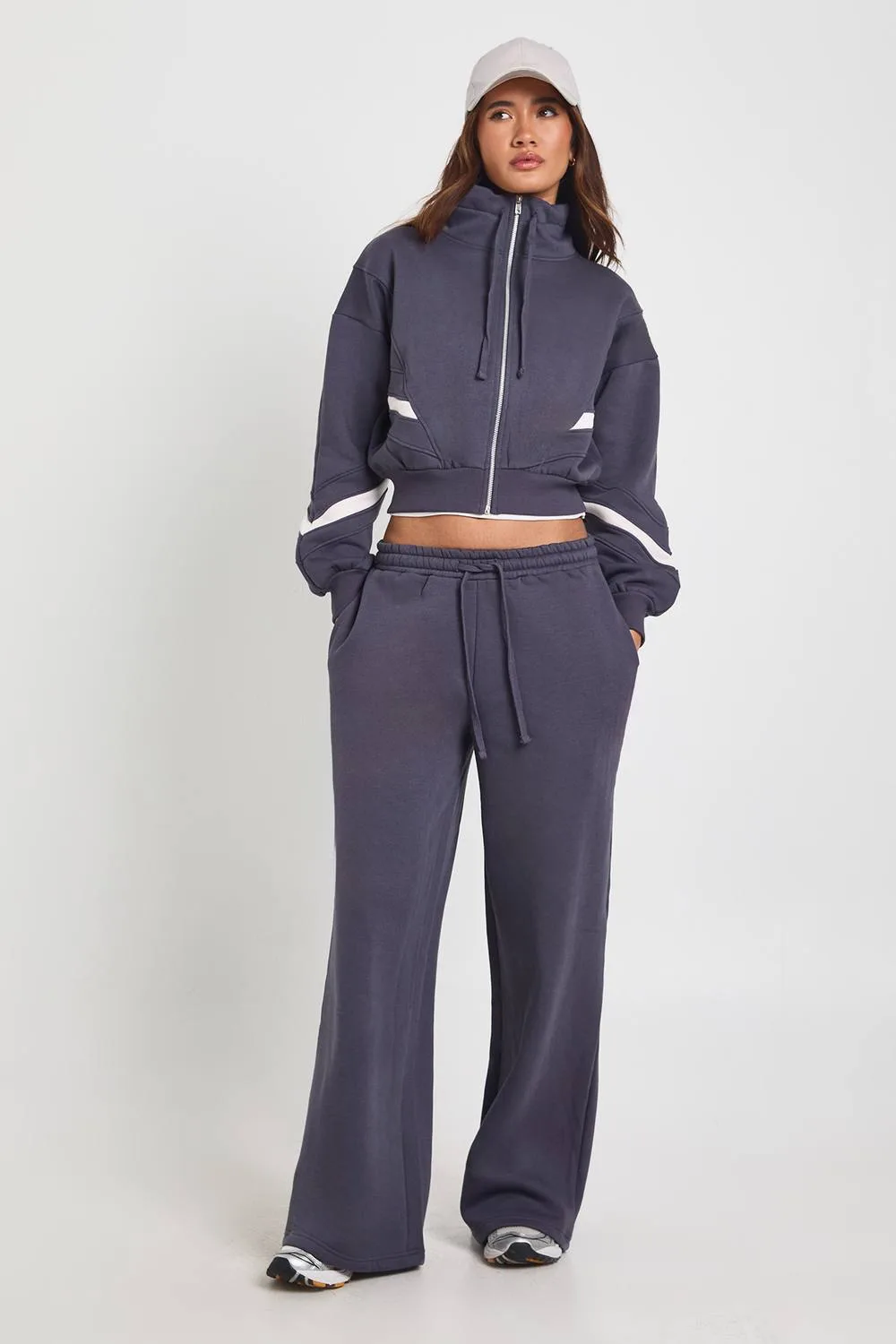 Funnel Neck Contrast Panel Sweatshirt Tracksuit by boohoo