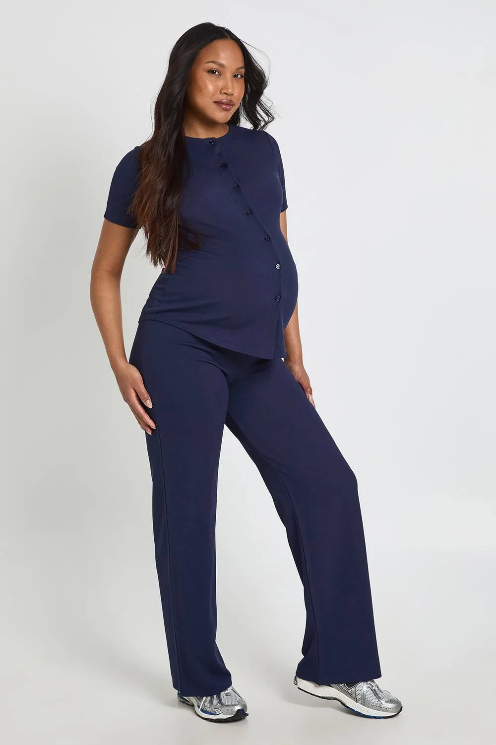 Maternity Soft Knit Button Cardigan & Wide Leg Trouser by boohoo