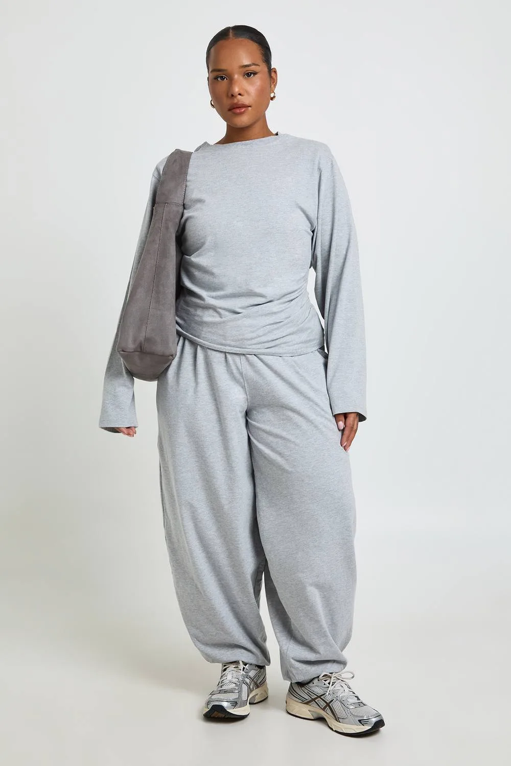 Shoulder Pad Ruched Side Long Sleeve Top by boohoo