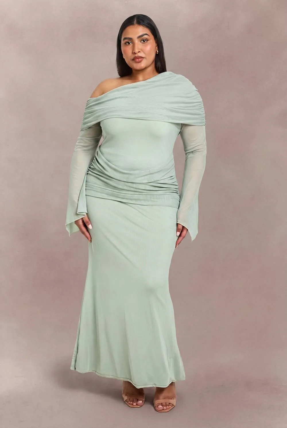 Mesh Bardot Drape Detail Maxi Dress by boohoo