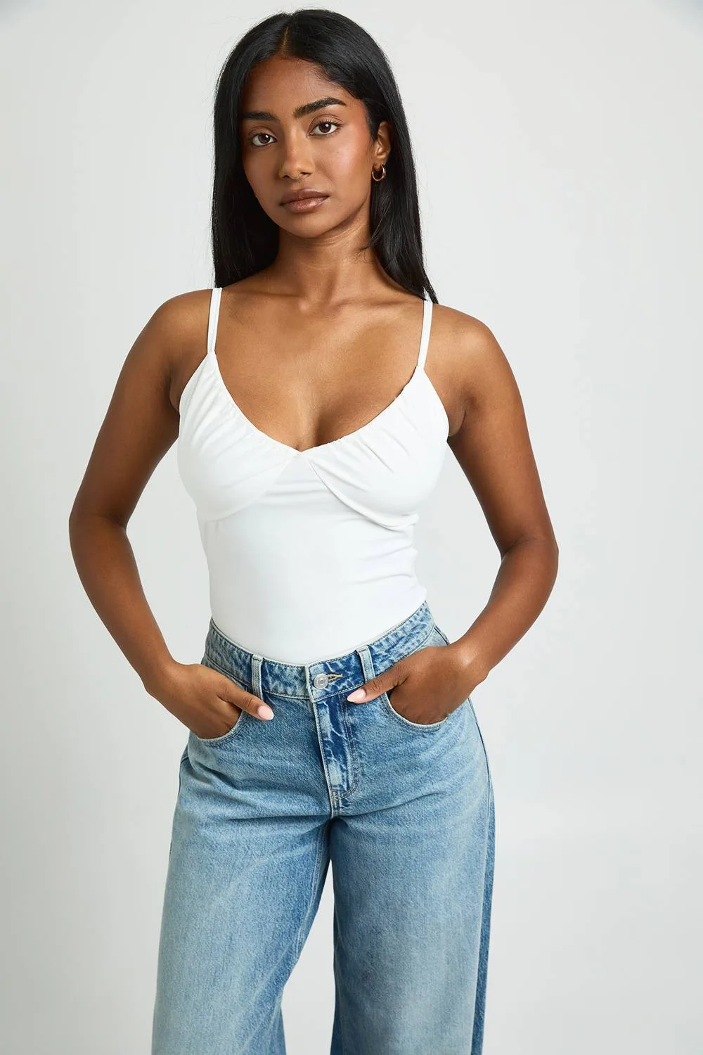Matte Slinky Ruched Bust Bodysuit by boohoo