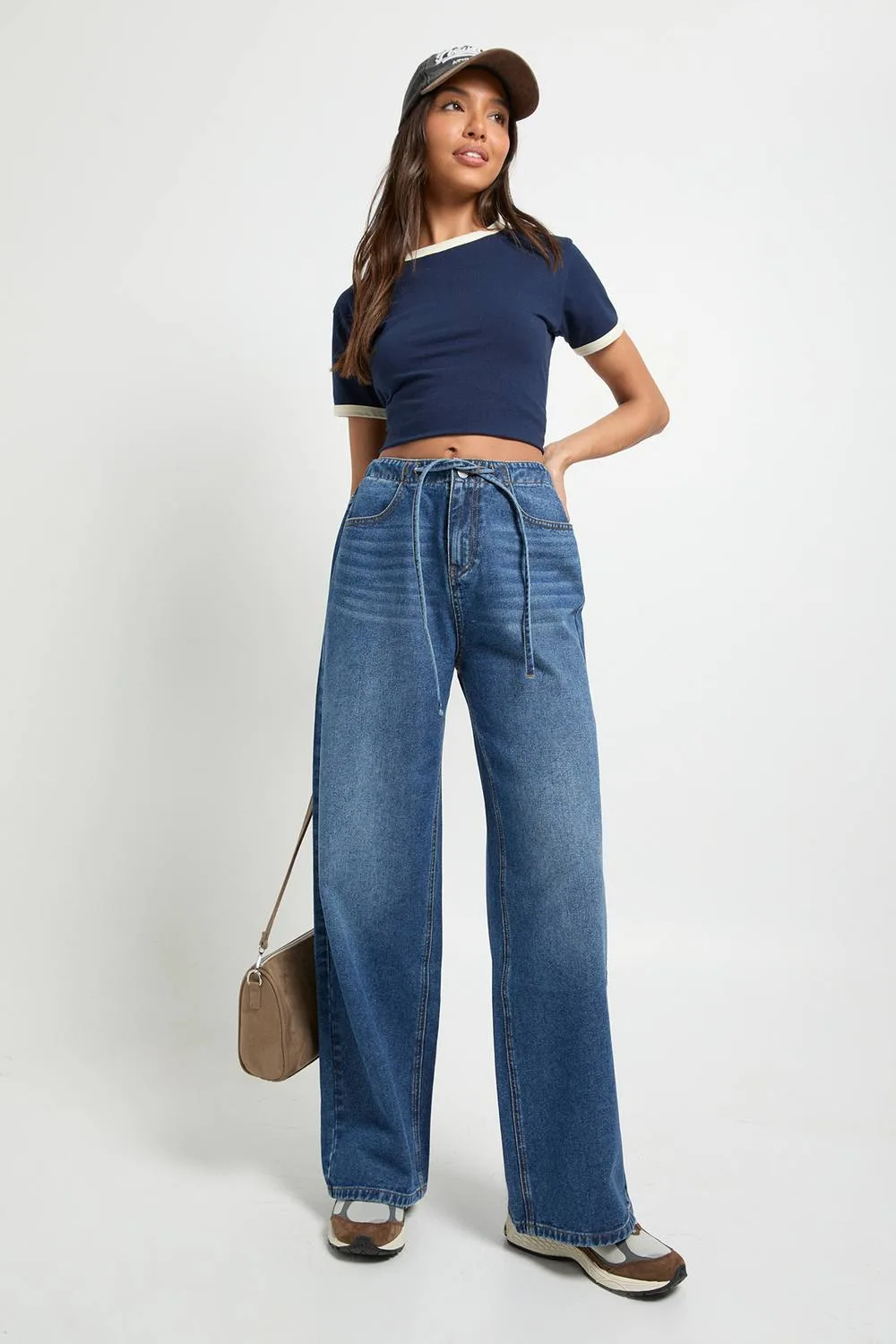 Elasticated Wide Leg Tie Waist Jean by boohoo