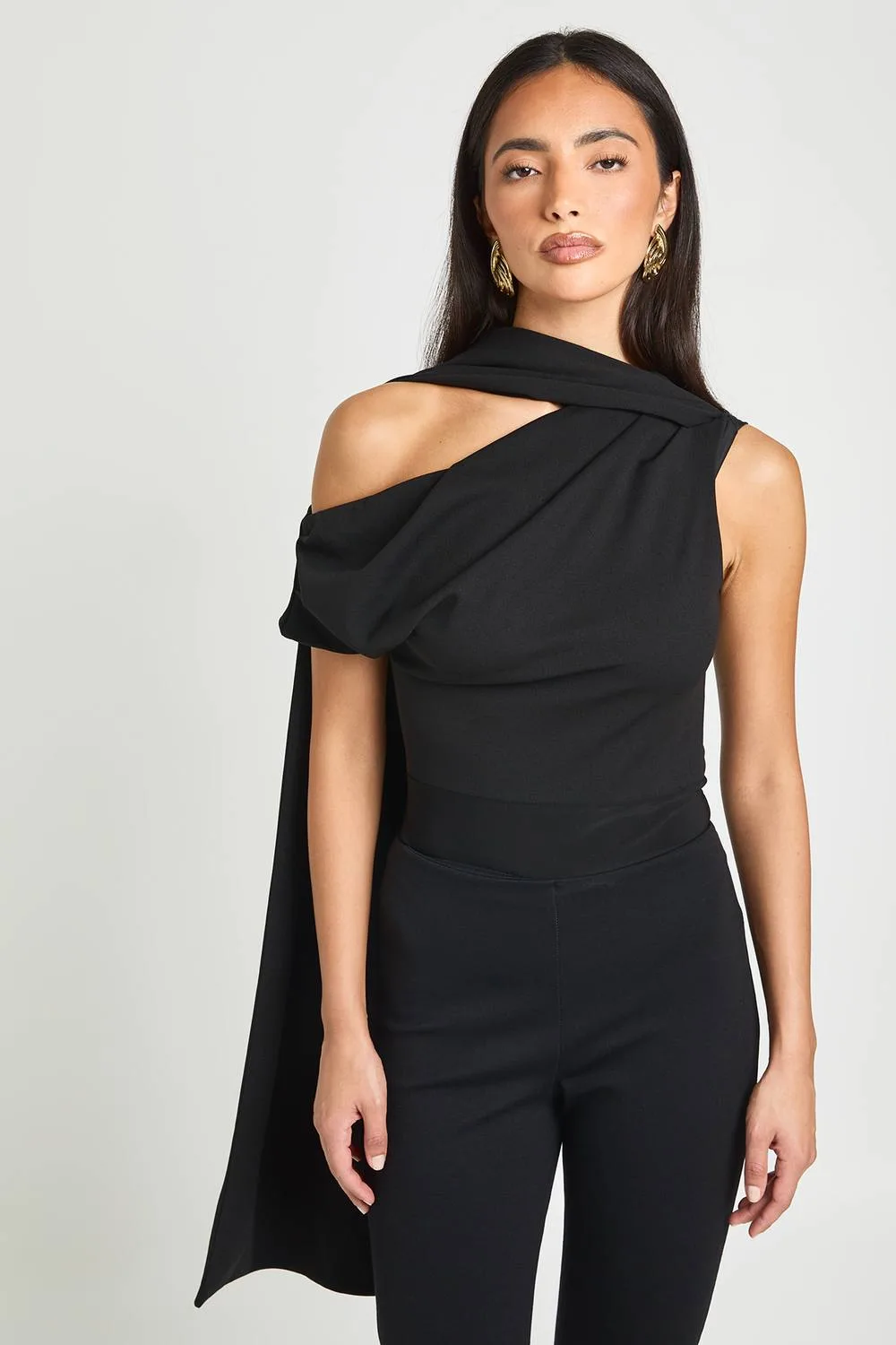 Ruched Asymmetric Drape Detail Bodysuit