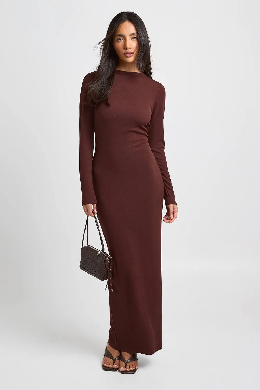 Basic Rib Long Sleeve Maxi Dress by boohoo