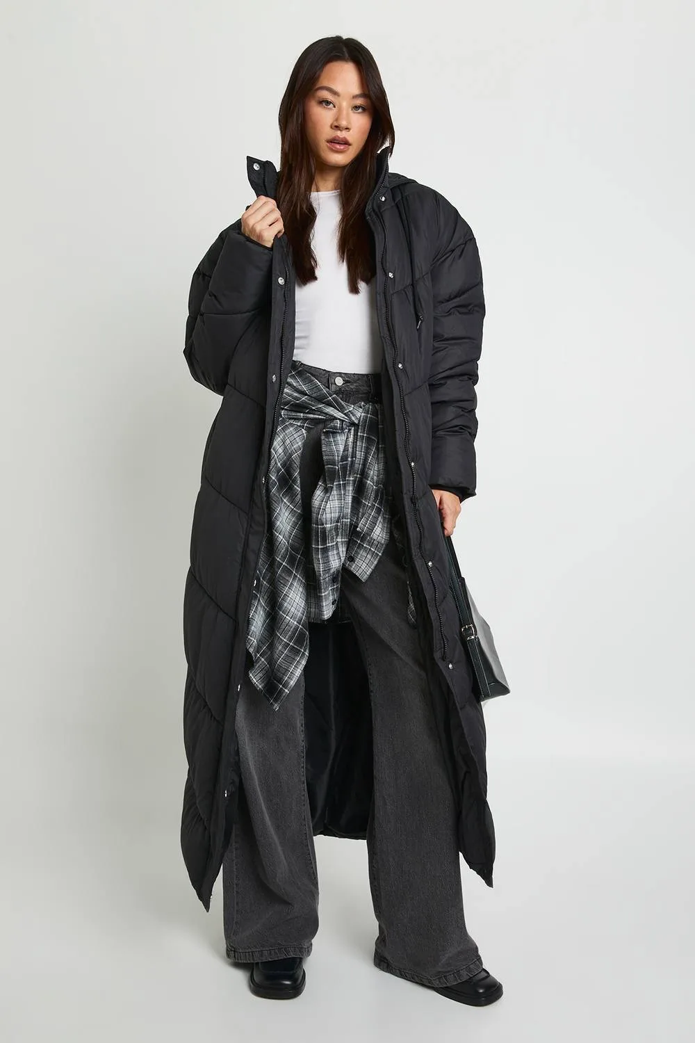 Hooded Quilt Detail Maxi Puffer by boohoo