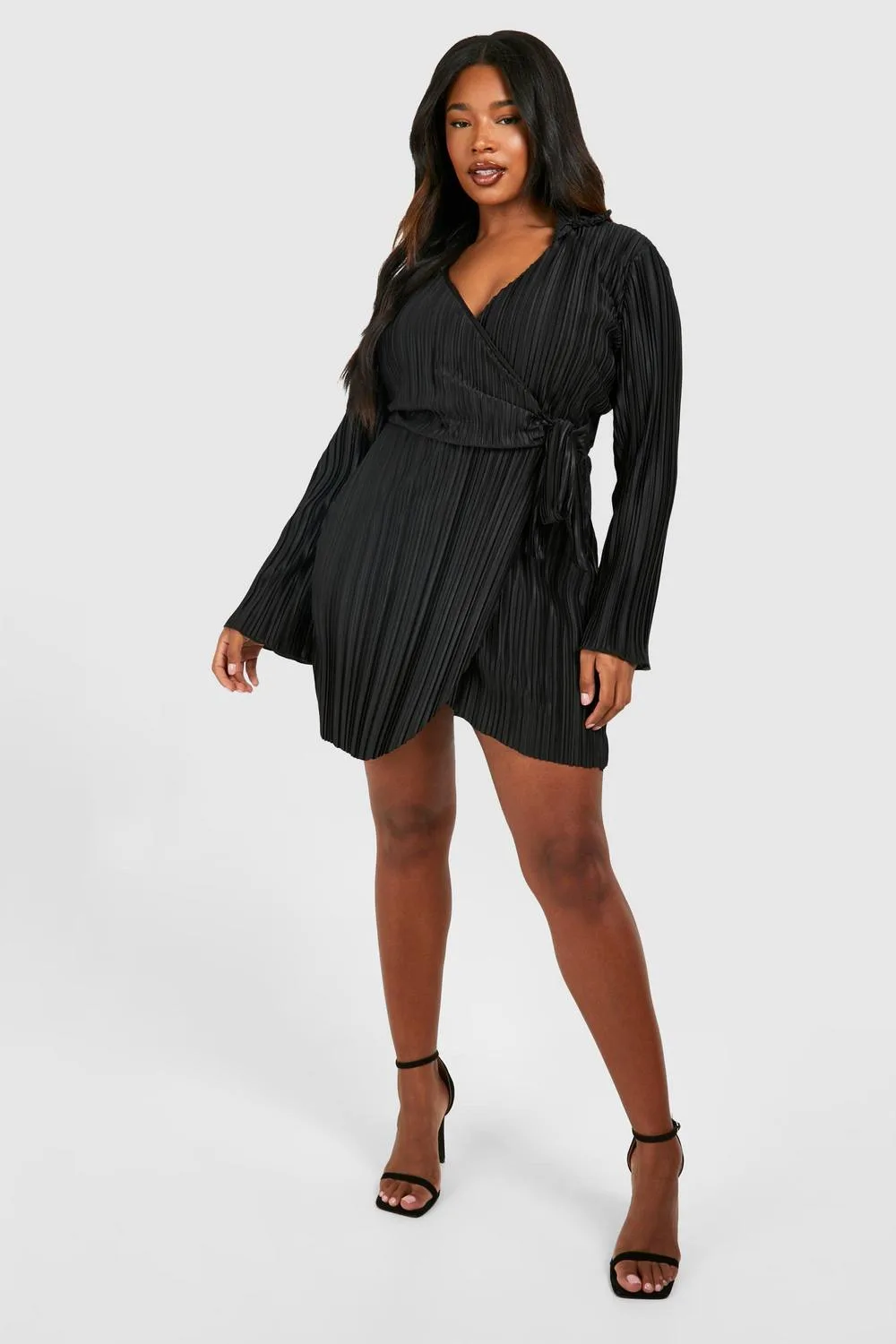 Wide Plisse Wrap Shirt Dress by boohoo