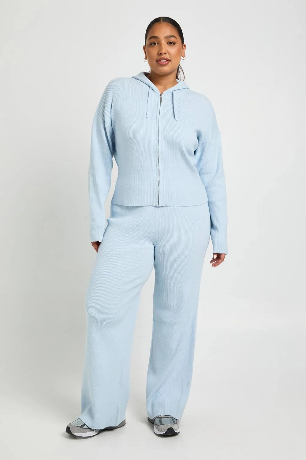 Super Soft Rib Knitted Zip Through Hoody & Trouser Co-Ord by boohoo