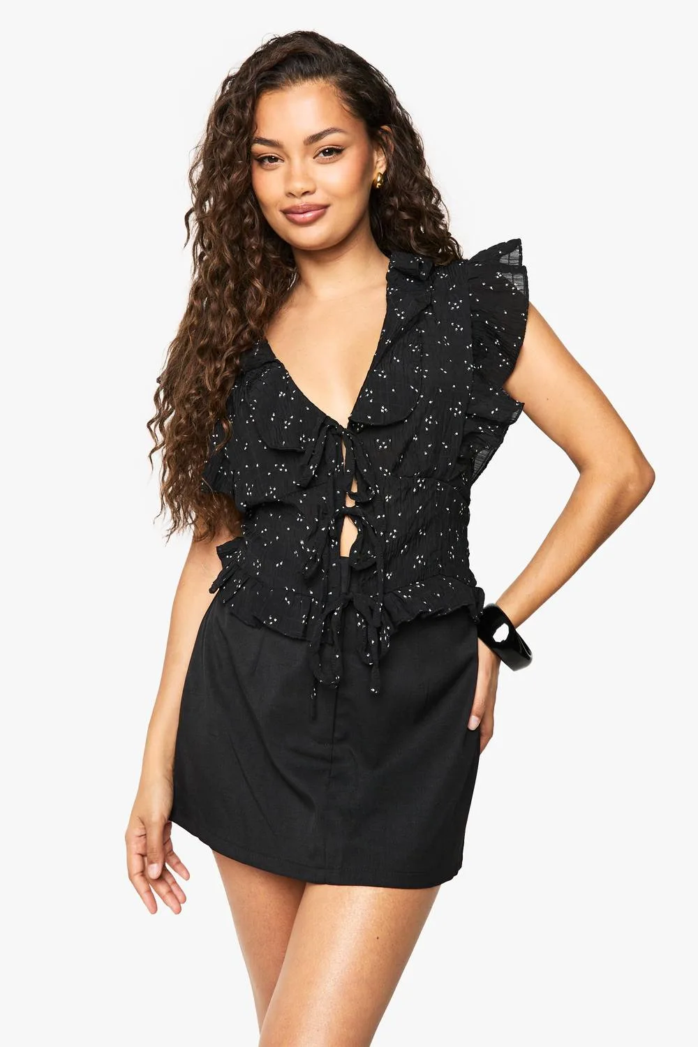 Ruffle Floral Print Tie Front Blouse by boohoo