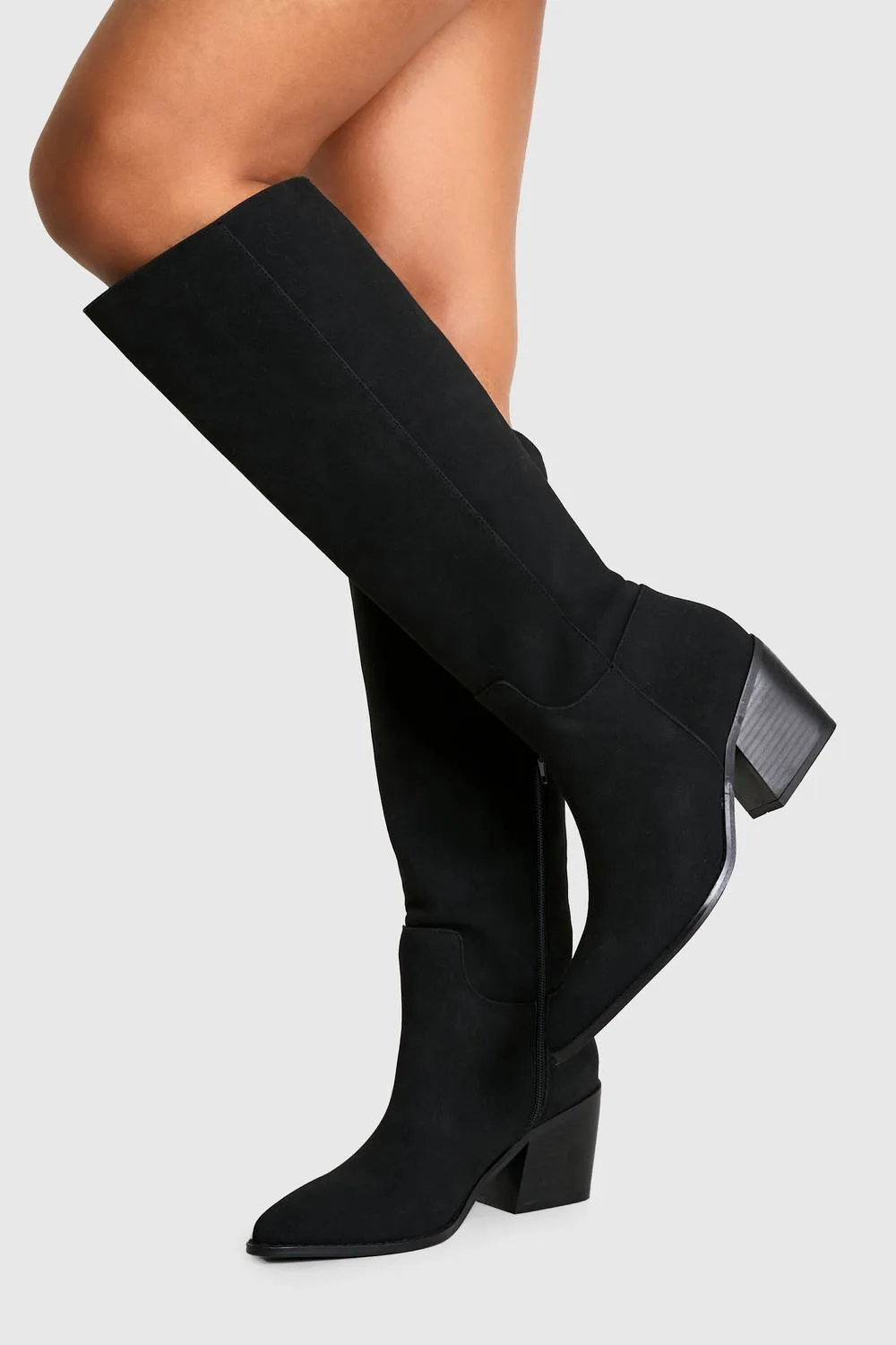 Wide Fit Nubuck Western Cowboy Boots by boohoo
