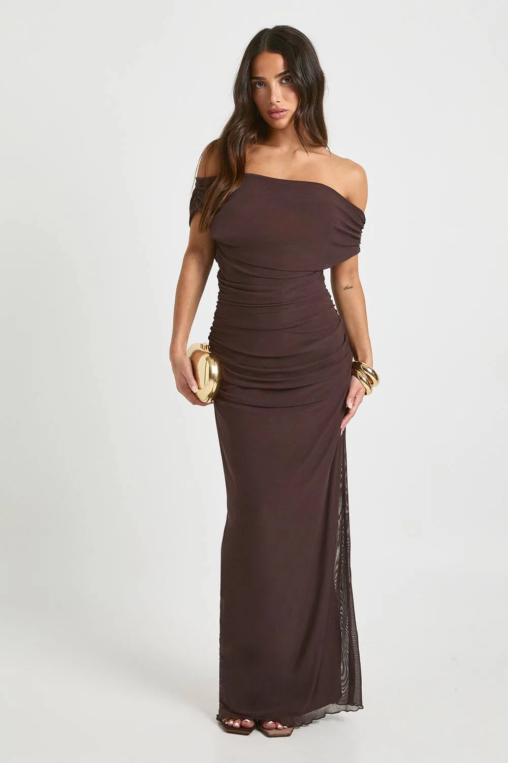 Off the Shoulder Mesh Maxi Dress by boohoo