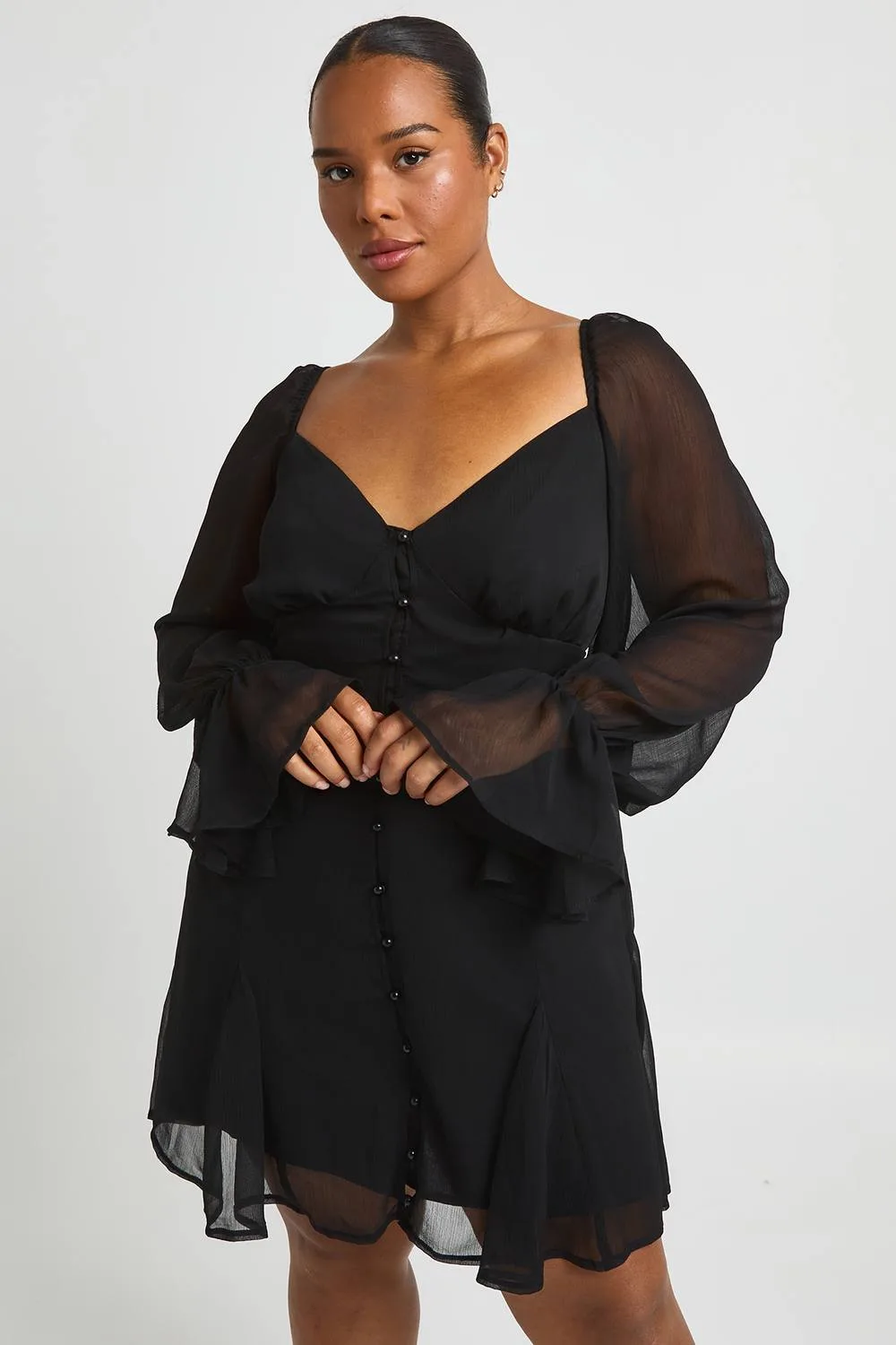 Textured Chiffon Godet Hem Mini Dress by boohoo