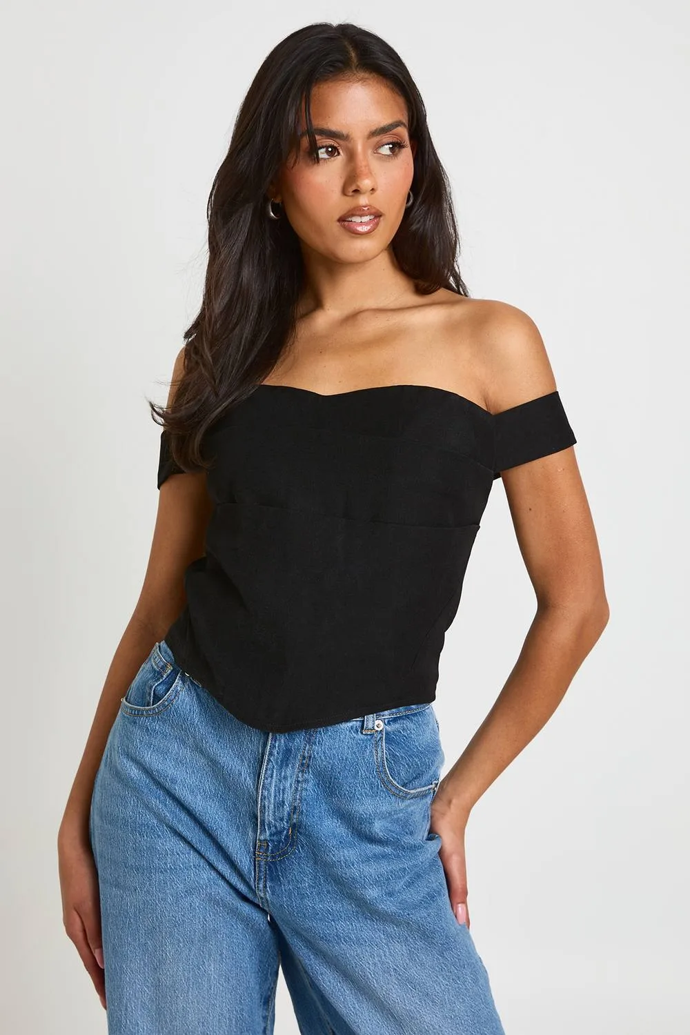 Bardot Ruched Corset Top by boohoo