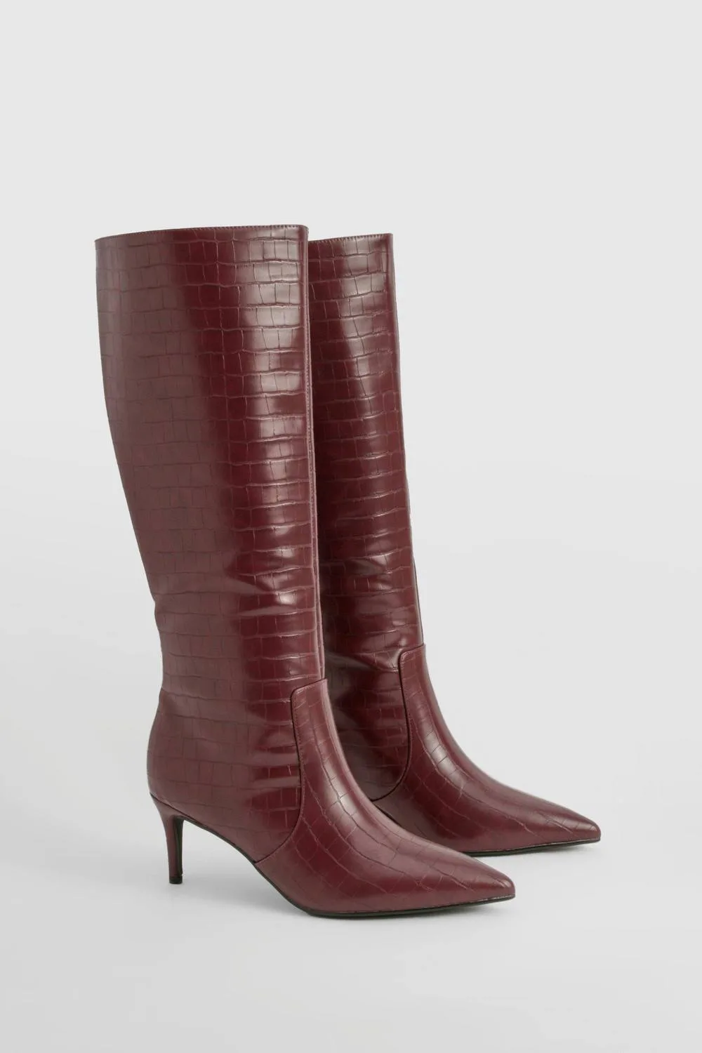 Curved Stiletto Knee High Boots by boohoo