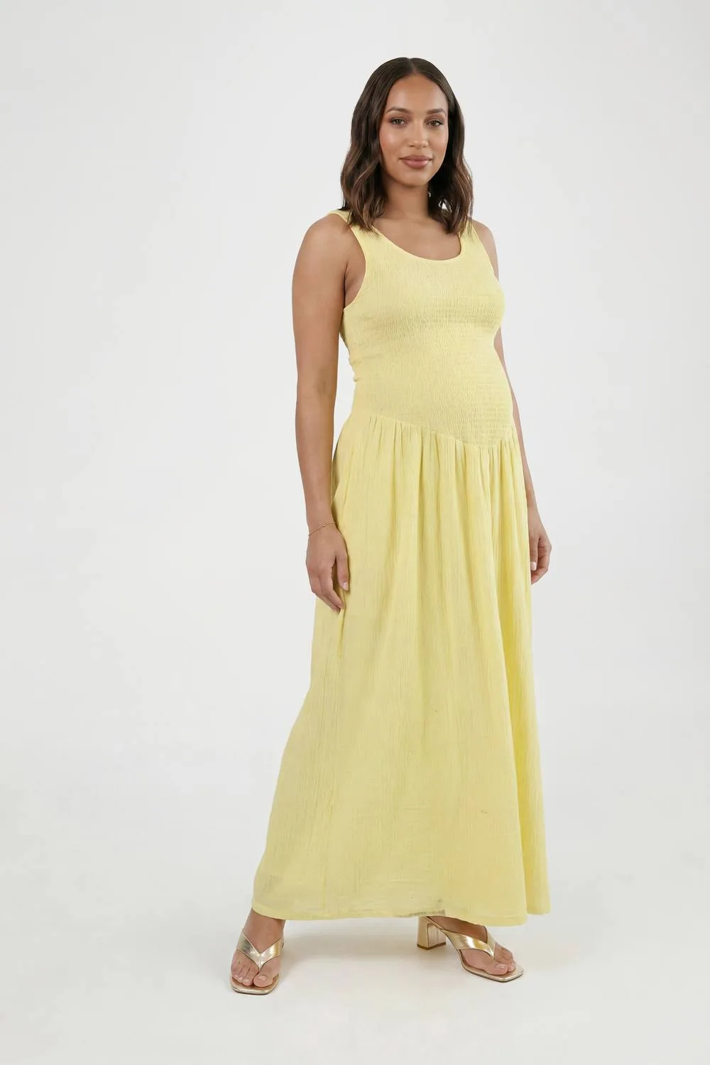 Maternity Cheesecloth Shirred Skater Maxi Dress by boohoo