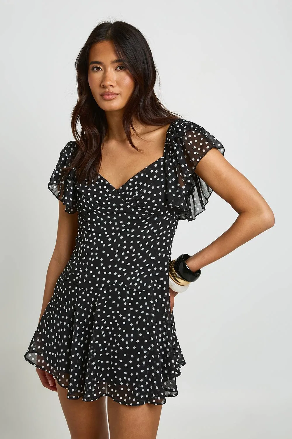 Polka Dot Angel Sleeve Mini Dress by boohoo