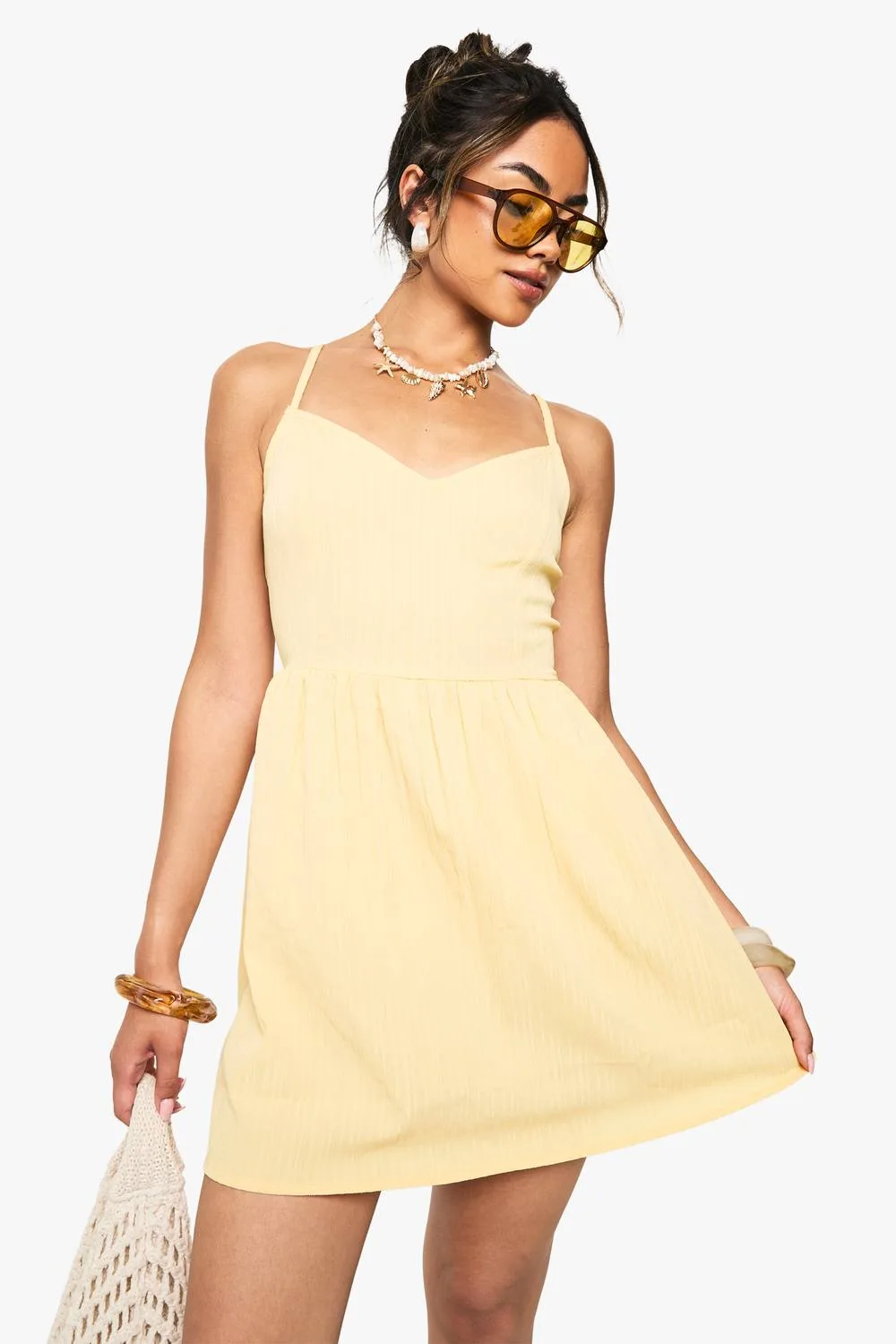 Textured Crinkle Strappy Mini Dress by boohoo