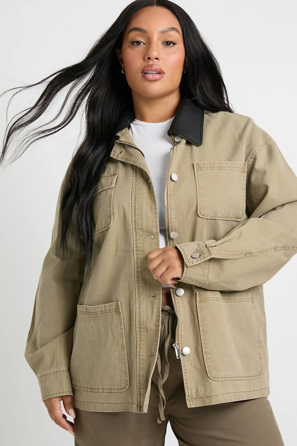 Collared Oversized Jacket by boohoo