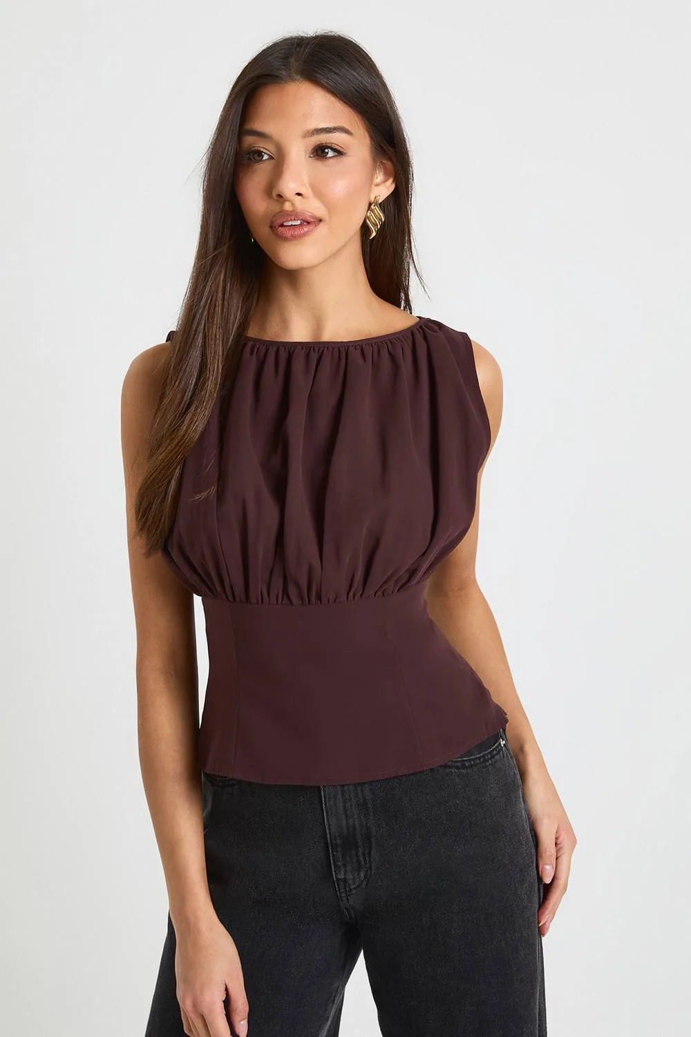 Chiffon Ruched Top by boohoo