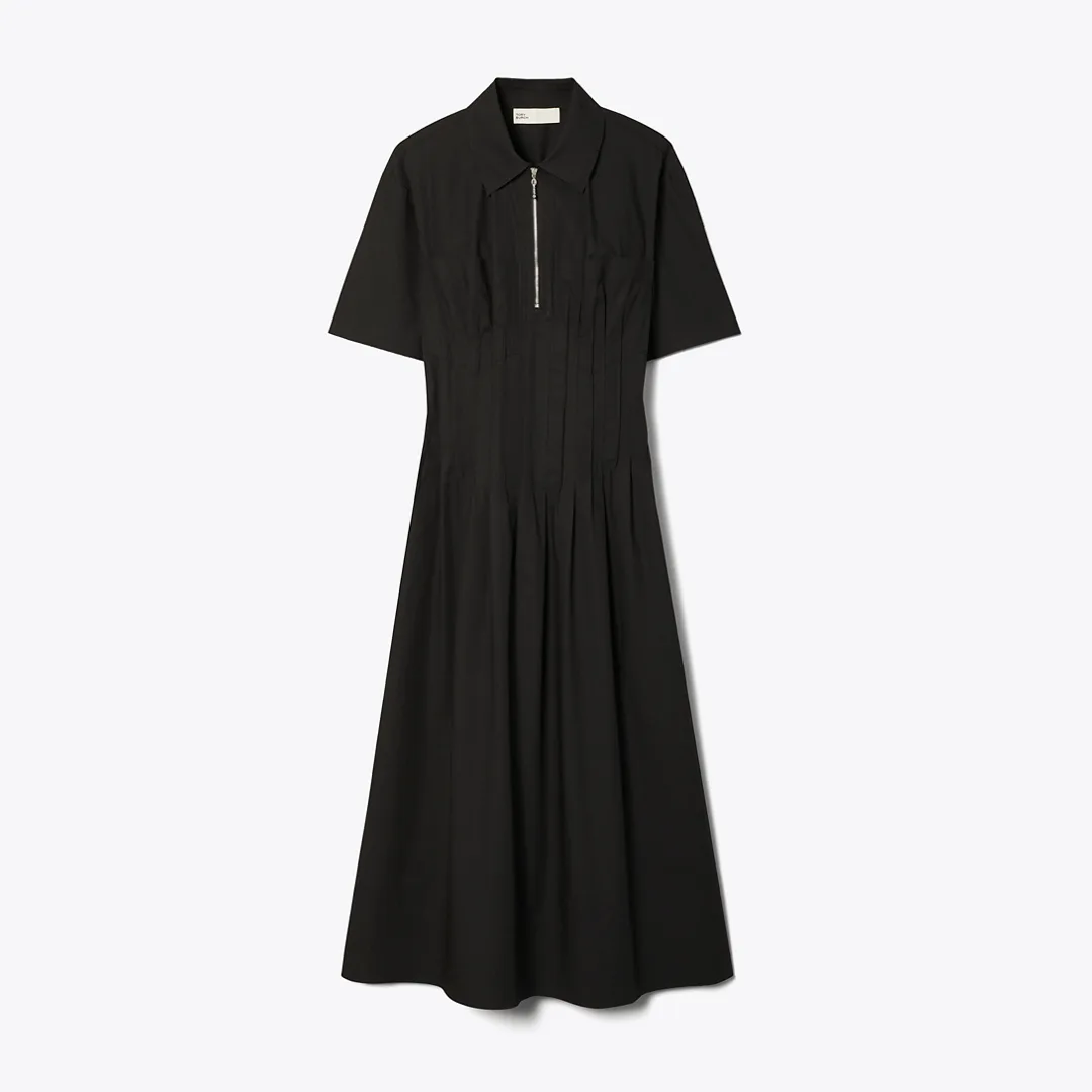 Poplin Pleat-Waist Dress by Tory Burch
